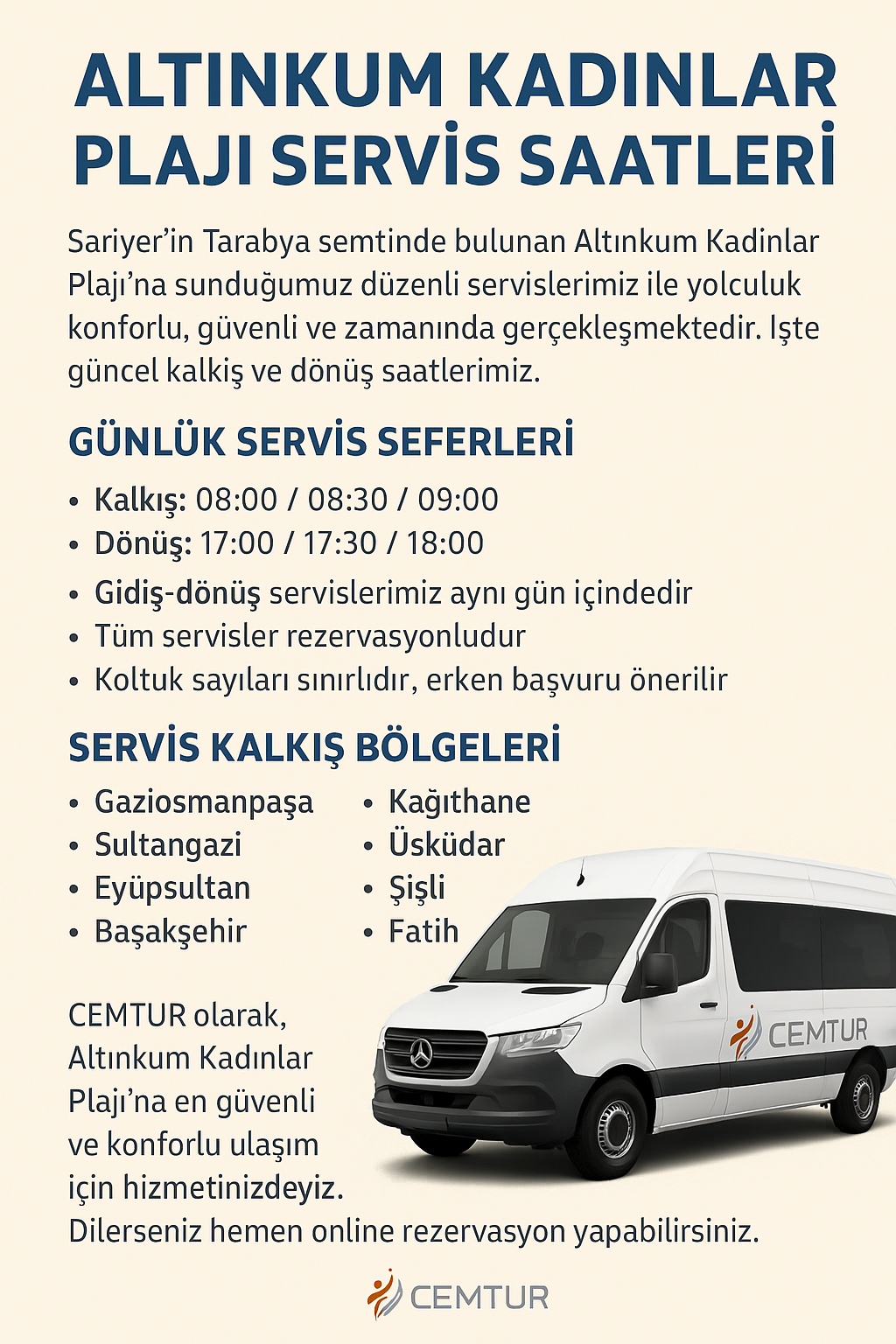 Altınkum Kadınlar Plajı Servis Saatleri ve Güzergahları